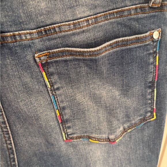 Judy Blue Rainbow Stitched Skinny Jeans Blue Distressed - Picture 8 of 9